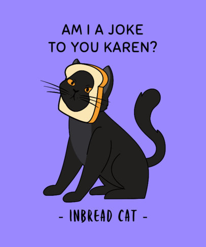 T-Shirt Design Illustration Featuring a Funny Cat With a Bread Slice on His Head 3405i