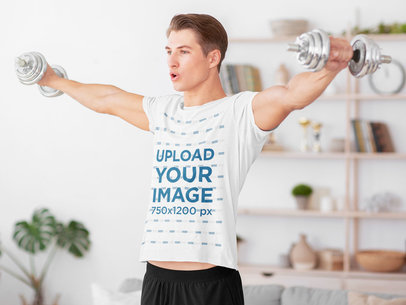 Activewear Mockup of a Man With a T-Shirt Exercising at Home 