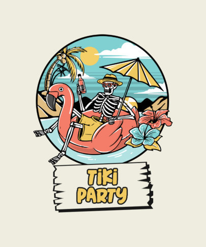 T-Shirt Design Template Featuring Skeletons Enjoying Summer