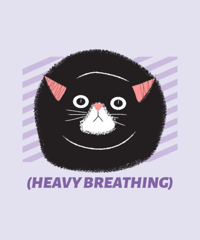 T-Shirt Design Template Featuring a Heavy-Breathing Cat
