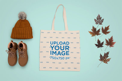 Tote Bag Mockup Featuring Autumn Paraphernalia