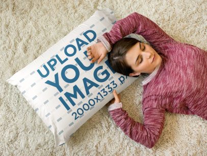 Young Woman Lying Down on a Big Pillow Template
