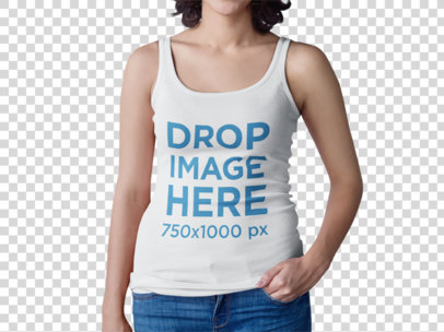 Short Haired Woman With No Face Wearing a Tank Top Mockup While Standing Against a Transparent Background
