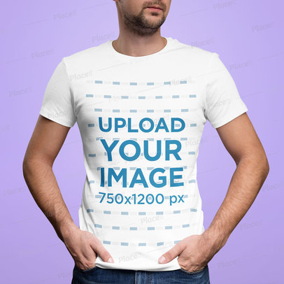 T-Shirt Mockup of a Bearded Man Standing Against a Customizable Backdrop m1457-r-el2