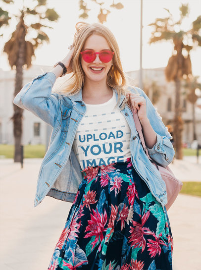 T-Shirt Mockup of a Happy Woman Wearing a Fresh Spring Outfit m1720-r-el2