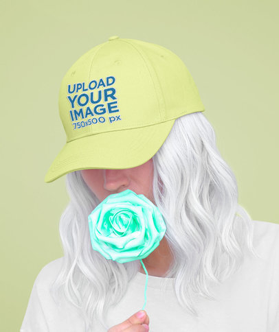 Dad Hat Mockup of a Silver-Haired Woman Holding a Fake Rose 44682-r-el2