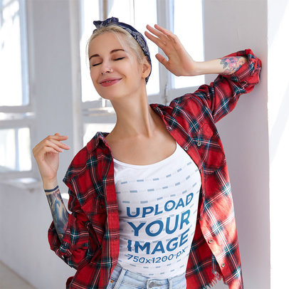 Tank Top Mockup of a Happy Woman with a Pinup Style