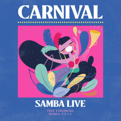 Instagram Post Design Template with Brazilian Carnival-Themed Illustrations