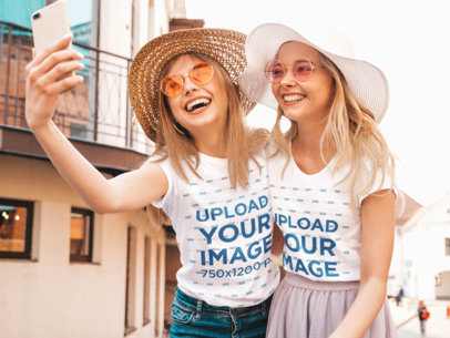 T-Shirt Mockup Featuring Two Female Friends Taking a Selfie 