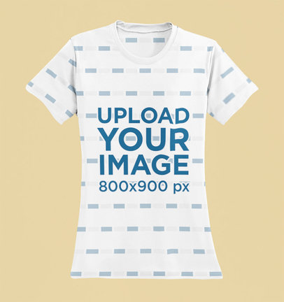 Mockup Featuring a Sublimated Crew-Neck T-Shirt Against a Plain Backdrop 41332-r-el2