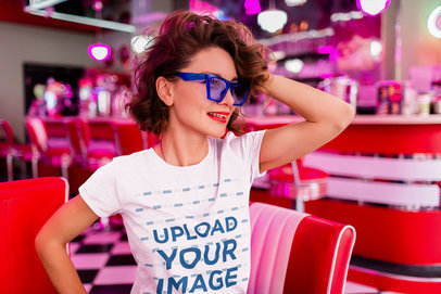 T-Shirt Mockup of a Woman Posing with Crazy Sunglasses 2075-r-el2
