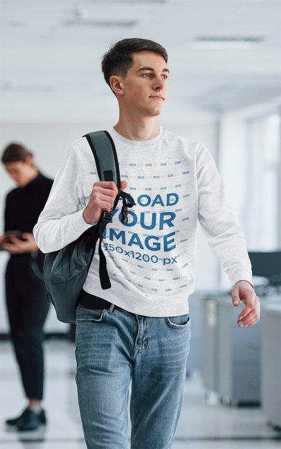 Sweatshirt Mockup Featuring a Man Walking at College