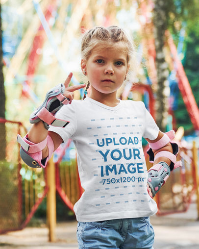 V-Neck Tee Mockup of a Little Girl with a Confident Pose