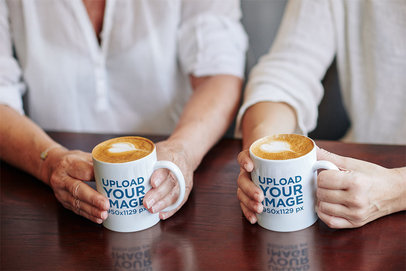 Coffee Mug Mockup of Two Women Enjoying a Latte Together m2130-r-el2