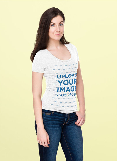 Heathered T-Shirt Mockup of a Happy Woman Posing Against a Colored Background 