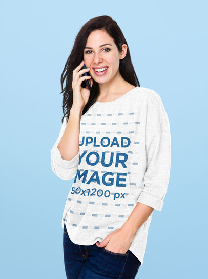 Mockup of a Woman Wearing a Heathered Long-Sleeve Tee