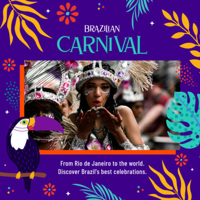Instagram Post Template Featuring Brazilian Carnival Graphics for an Indoor Gathering