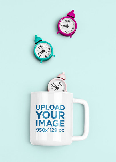 11 oz Coffee Mug Mockup Featuring Tiny Alarm Clocks m1968-r-el2