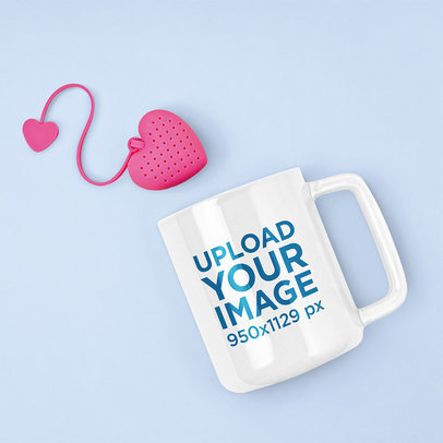 11 oz Mug Mockup Featuring a Tea Infuser and a Plain Background 