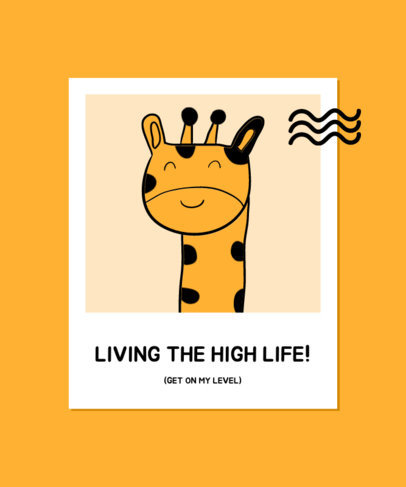 T-Shirt Design Template with an Illustration of a Giraffe in a Polaroid Frame