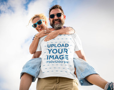 T-Shirt Mockup Featuring a Man Carrying His Wife on His Back M2199-r-el2