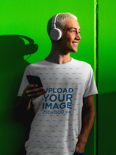 Mockup of a Man Wearing Headphones and a T-Shirt m2197-r-el2