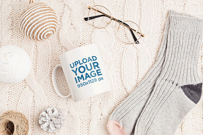 11 oz Coffee Mug Mockup Featuring Knitted Garments m1965-r-el2