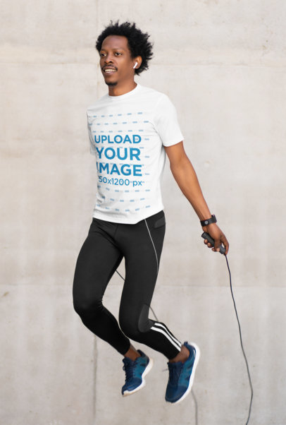 Activewear Mockup of a Man Wearing a T-Shirt While Jumping 