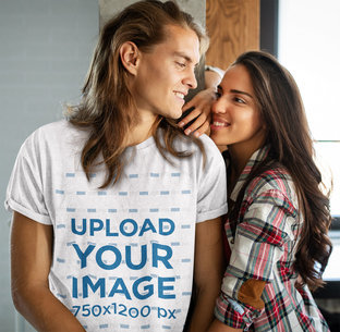 Heather T-Shirt Mockup of a Long-Haired Man With His Girlfriend m2205-r-el2