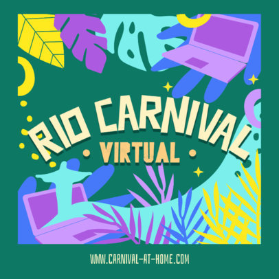 Facebook Post Template With Tropical Plant Graphics and a Virtual Carnival Theme 3428b