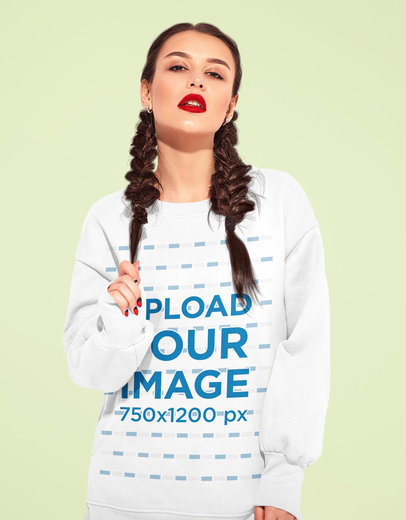 Sweatshirt Mockup Featuring a Woman with Braids Posing in a Studio M1529-r-el2