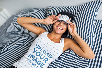 Tank Top Mockup of a Happy Woman Waking Up in the Morning