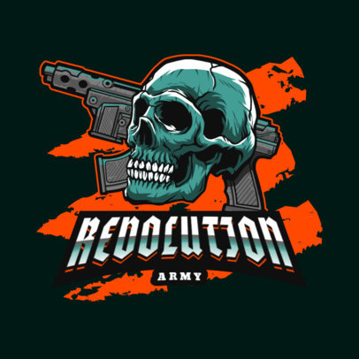Gaming Logo Template Featuring a Skull and an Automatic Gun