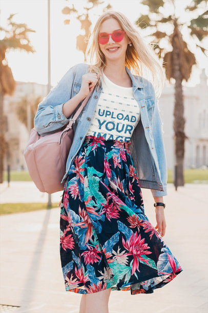 T-Shirt Mockup of a Woman with a Fresh Floral Look m2420-r-el2