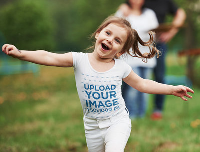 T-Shirt Mockup of a Happy Girl Singing While Walking 