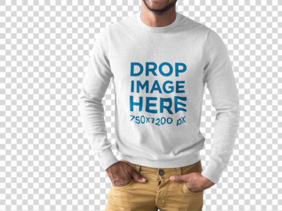 Man Wearing a Long Sleeve Tee Mockup While Standing Cropped Faced Against a Transparent Surface