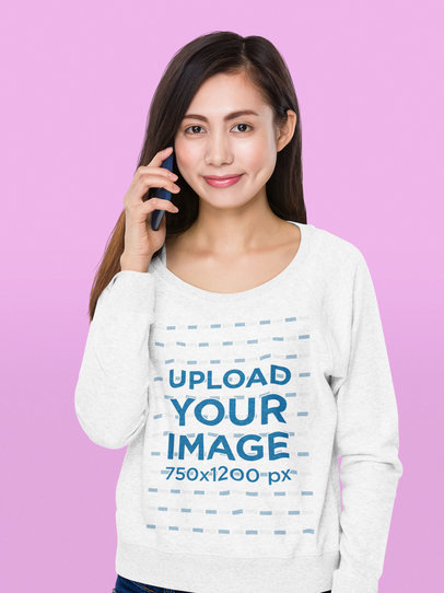 Sweatshirt Mockup of a Woman Talking on the Phone at a Studio m2027-r-el2