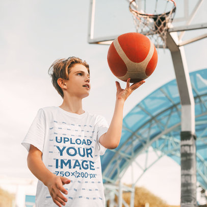 T-Shirt Mockup of a Kid Playing Basketball 