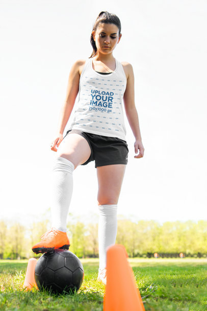 Tank Top Mockup of a Young Woman in Soccer Training m2173-r-el2