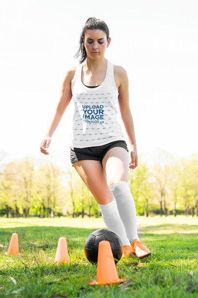Mockup of a Woman Wearing a Tank Top While in Soccer Training m2174-r-el2