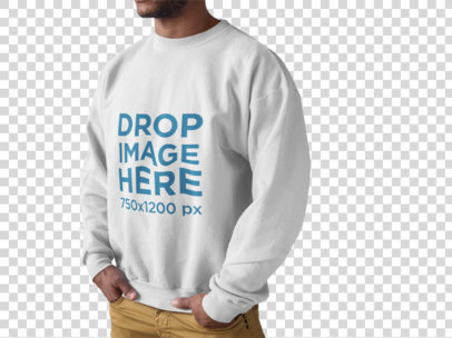 Man Wearing a Crewneck Sweatshirt Mockup Standing Face Cropped Against a Transparent Backdrop