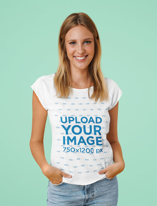 Placeit - Portrait Mockup of a Happy Young Woman Posing in a Studio