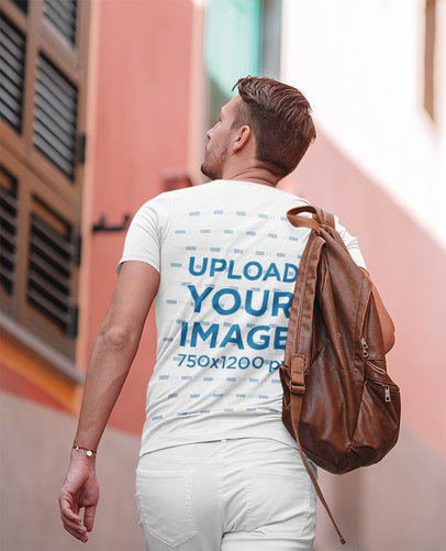Back-View Tee Mockup of a Man Discovering a New City M2272-r-el2