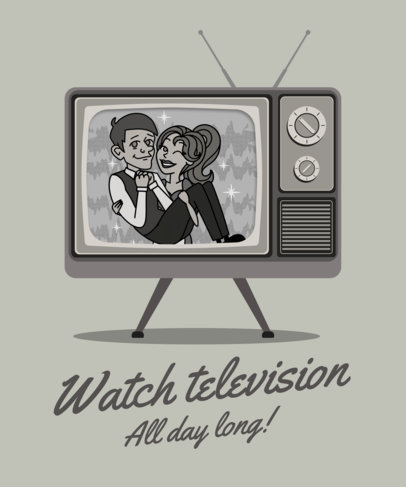T-Shirt Design Template Featuring a Vintage TV Show-Inspired Illustration