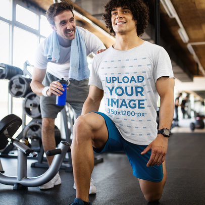 Heathered Tee Mockup of a Man Training at a Gym