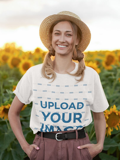 T-Shirt Mockup of a Happy Woman at a Sunflower Field m1560-r-el2