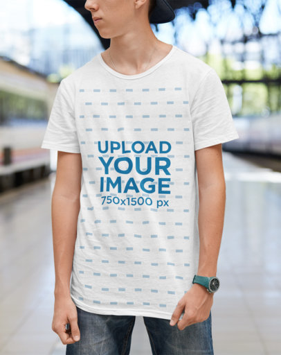 T-Shirt Design Template Featuring a Cool Young Man Posing