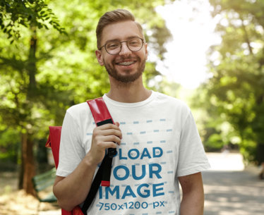 T-Shirt Mockup of a Happy Man with Glasses and Braces