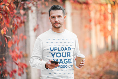 Sweatshirt Mockup of a Bearded Man in an Autumn Scenario