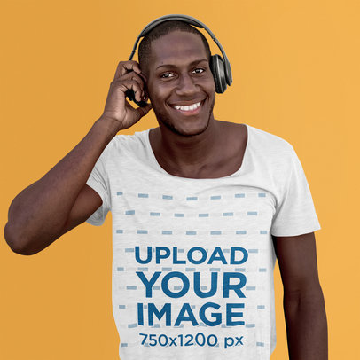 T-Shirt Mockup of a Happy Man Listening to Music with Headphones 38176-r-el2